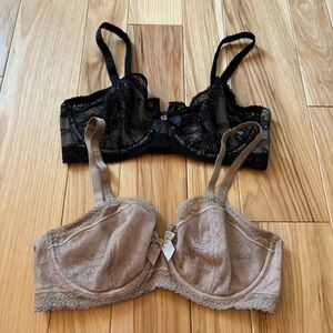 Le Mystere Black and Tan Lace Unlined Bras- Bundle of 2 Bras